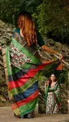 MG 548 Plain Linen with Gold Jari Digital Printed Fancy Saree Suppliers In India